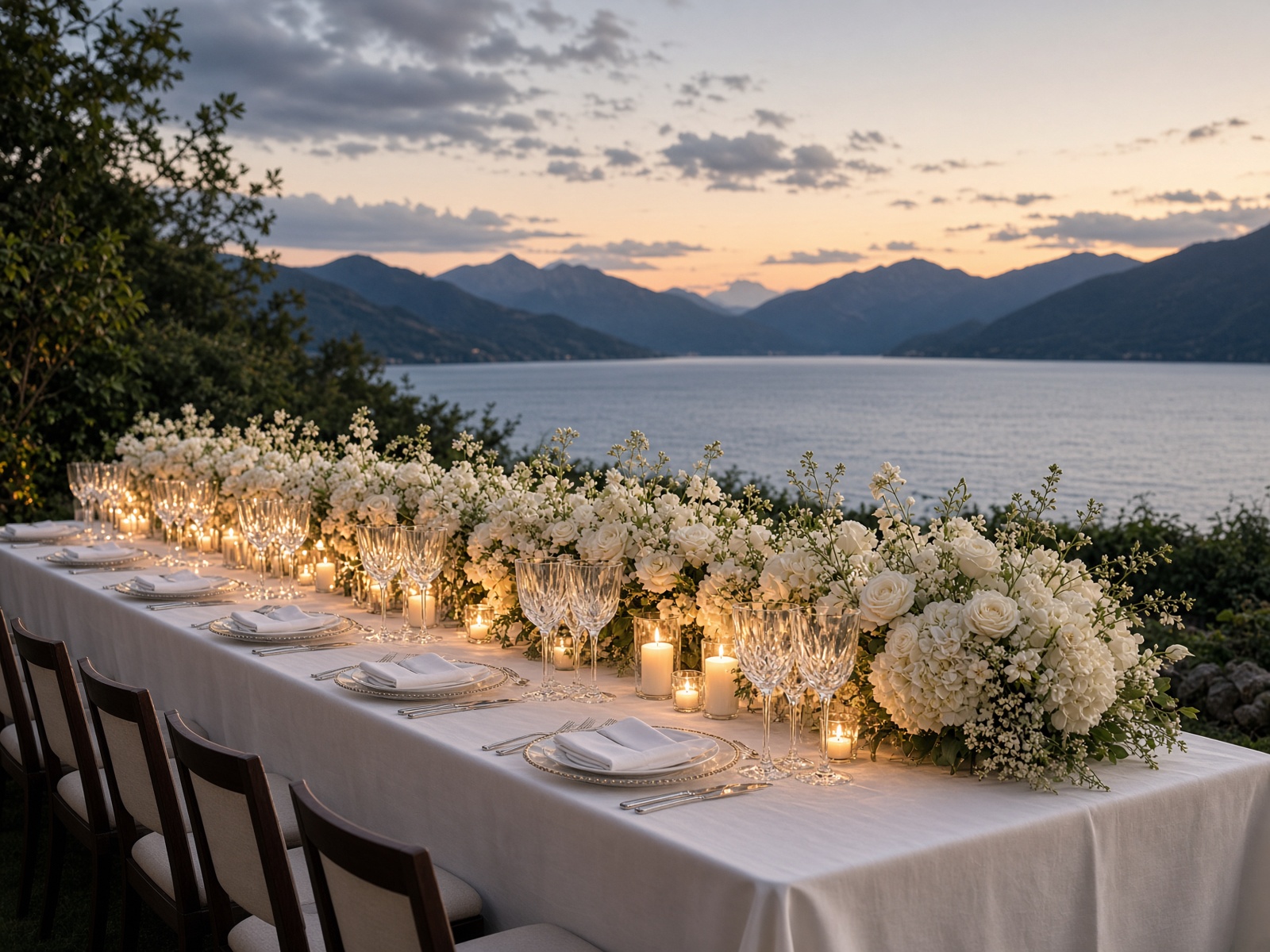 Dinner am See bei Dämmerung
